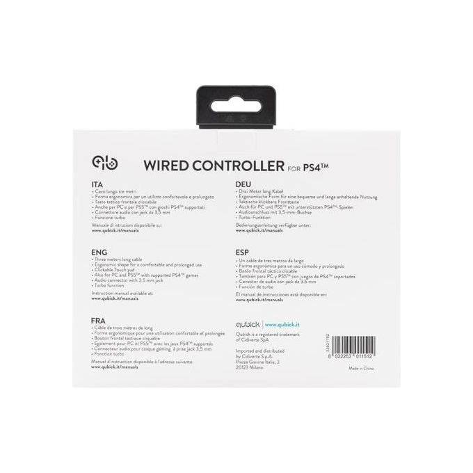 Qubick ACP40169 Wired Controller Nero Bianco 2.0 per PS4 Compatibile PS5 e PC Cavo 3 m USB con Funzione Turbo e Jack Audio 3.5 mm colore Nero Bianco