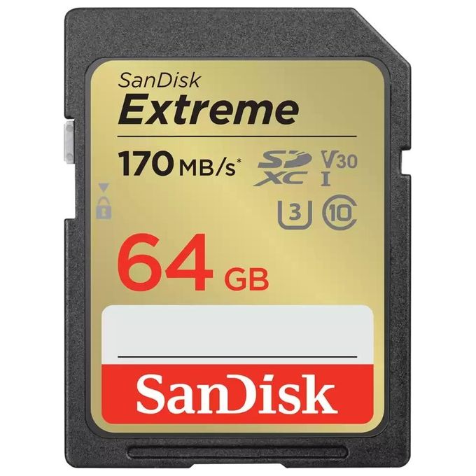 SanDisk SDSDXV2-064G-GNCIN Extreme Scheda di Memoria SDXC 64 GB UHS-I U3 V30 Classe 10 170 MB-s colore Nero Oro