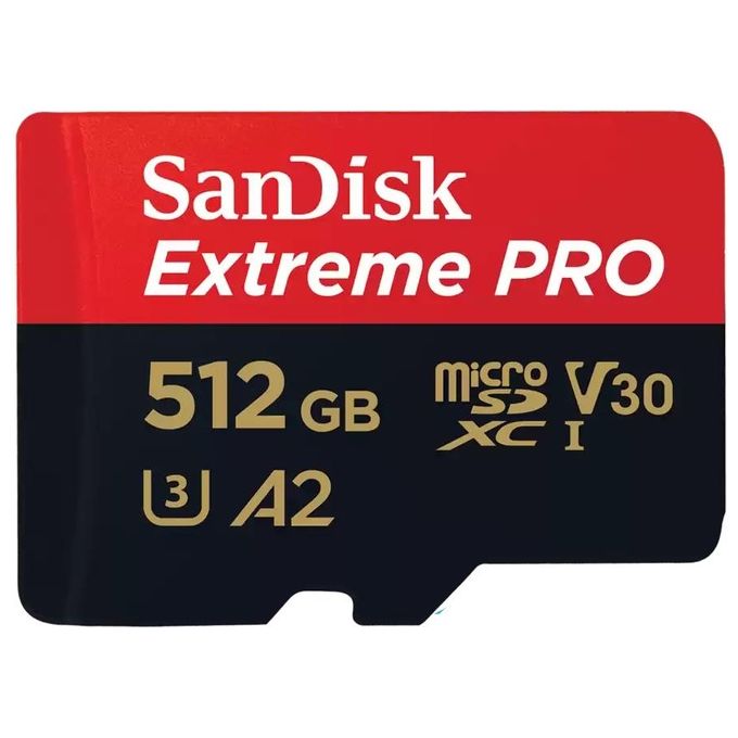 SanDisk SDSQXCD-512G-GN6MA Extreme PRO Scheda microSDXC 512 GB UHS-I U3 V30 A2 con Adattatore SD colore Nero Rosso