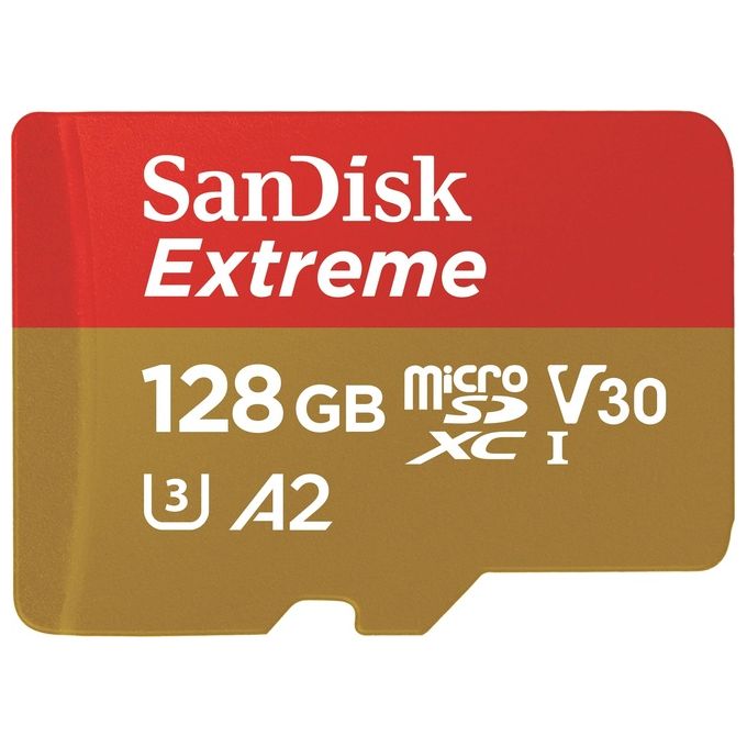 SanDisk SDSQXAA-128G-GN6AA Extreme microSDXC 128GB UHS-I U3 V30 A2 fino a 190MB-s con adattatore SD colore Oro Rosso