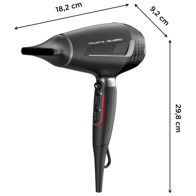 Rowenta CV887L K-Pro Stylist Asciugacapelli 2200W Motore AC Ionico 2 Velocita' 3 Temperature con Diffusore e Concentratore colore Nero