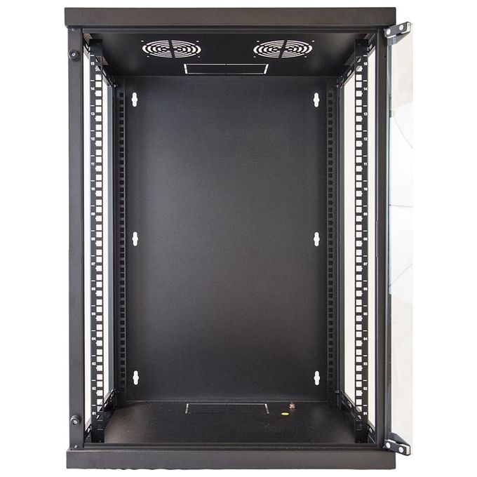 LINK LK1918U66N Armadio Rack 19 Pollici 18 Unita' Montaggio a Muro in Acciaio con Porta in Vetro Temperato Capacita' 45 Kg colore Nero