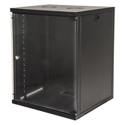 LINK LK1918U66N Armadio Rack 19 Pollici 18 Unita' Montaggio a Muro in Acciaio con Porta in Vetro Temperato Capacita' 45 Kg colore Nero