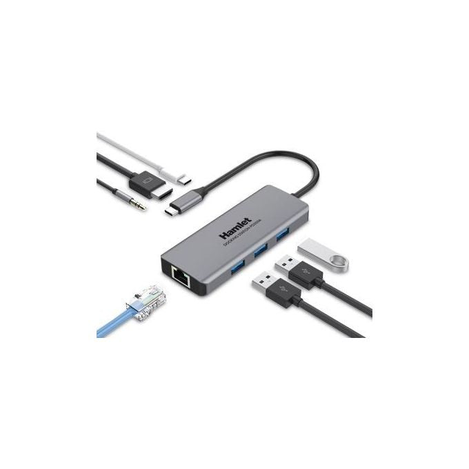 Hamlet HDKC-PD200A Docking Station USB-C Power Delivery 85W 3x USB 3.0 HDMI 4K LAN Gigabit colore Grigio