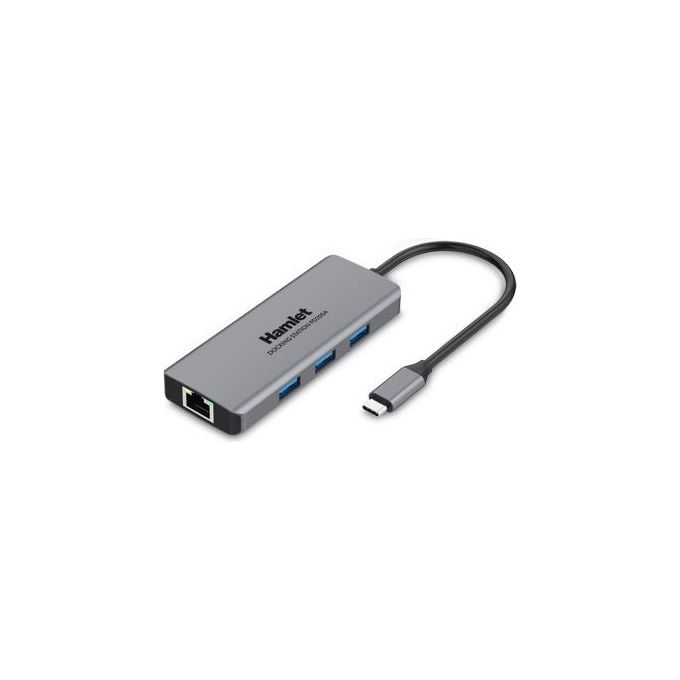 Hamlet HDKC-PD200A Docking Station USB-C Power Delivery 85W 3x USB 3.0 HDMI 4K LAN Gigabit colore Grigio
