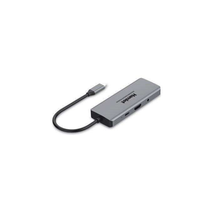 Hamlet HDKC-PD200A Docking Station USB-C Power Delivery 85W 3x USB 3.0 HDMI 4K LAN Gigabit colore Grigio