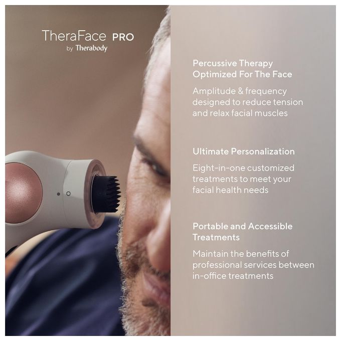 Therabody TF02222-01 TheraFace Pro Dispositivo Multifunzione per la Salute del Viso con Terapia a Percussione Microcorrente LED e Pulizia Profonda colore Bianco