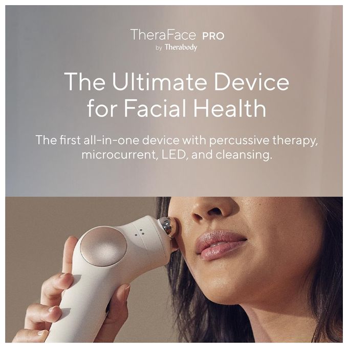 Therabody TF02222-01 TheraFace Pro Dispositivo Multifunzione per la Salute del Viso con Terapia a Percussione Microcorrente LED e Pulizia Profonda colore Bianco