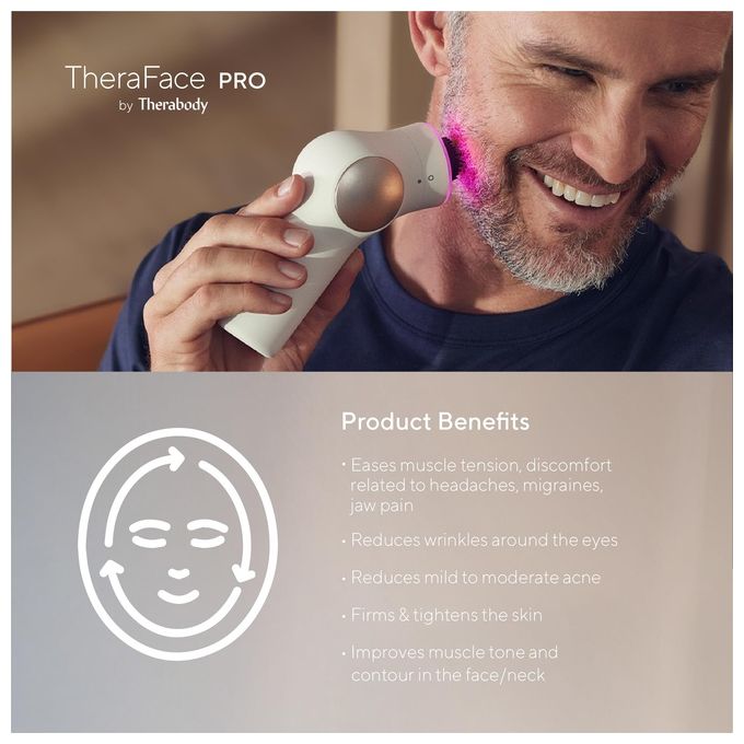Therabody TF02222-01 TheraFace Pro Dispositivo Multifunzione per la Salute del Viso con Terapia a Percussione Microcorrente LED e Pulizia Profonda colore Bianco