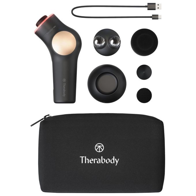 Therabody THERA FACE PRO Dispositivo Multifunzione per Cura del Viso con Microcorrente 3 Livelli Luce LED 3 Accessori Percussivi Gel Conduttore Batteria 120 Minuti colore Nero