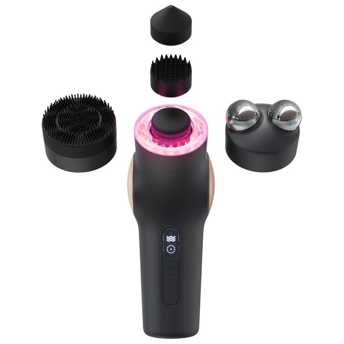 Therabody THERA FACE PRO Dispositivo Multifunzione per Cura del Viso con Microcorrente 3 Livelli Luce LED 3 Accessori Percussivi Gel Conduttore Batteria 120 Minuti colore Nero