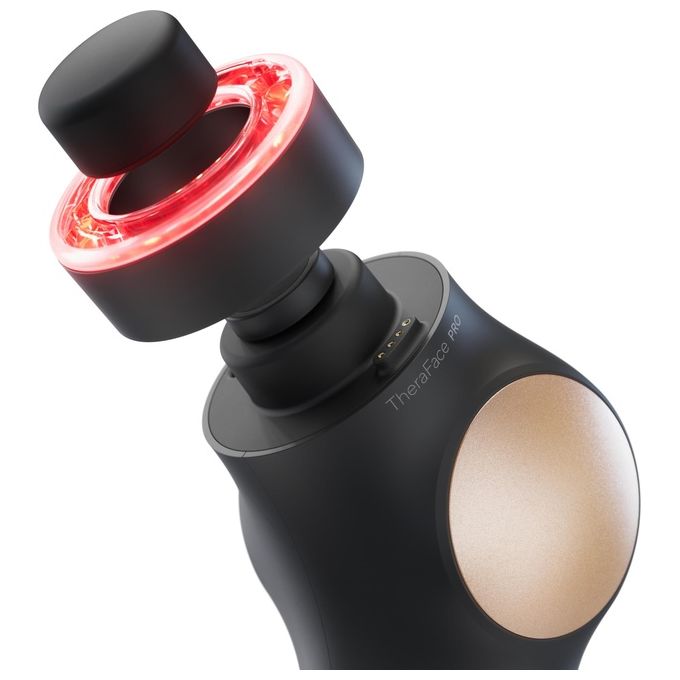Therabody THERA FACE PRO Dispositivo Multifunzione per Cura del Viso con Microcorrente 3 Livelli Luce LED 3 Accessori Percussivi Gel Conduttore Batteria 120 Minuti colore Nero
