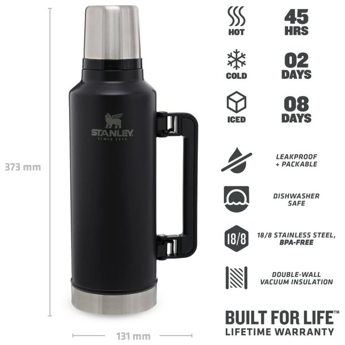 STANLEY 10-07934-004 Classic Legendary Thermos 1.9L Mantiene la Temperatura 45 Ore Senza BPA Acciaio Inox colore Nero