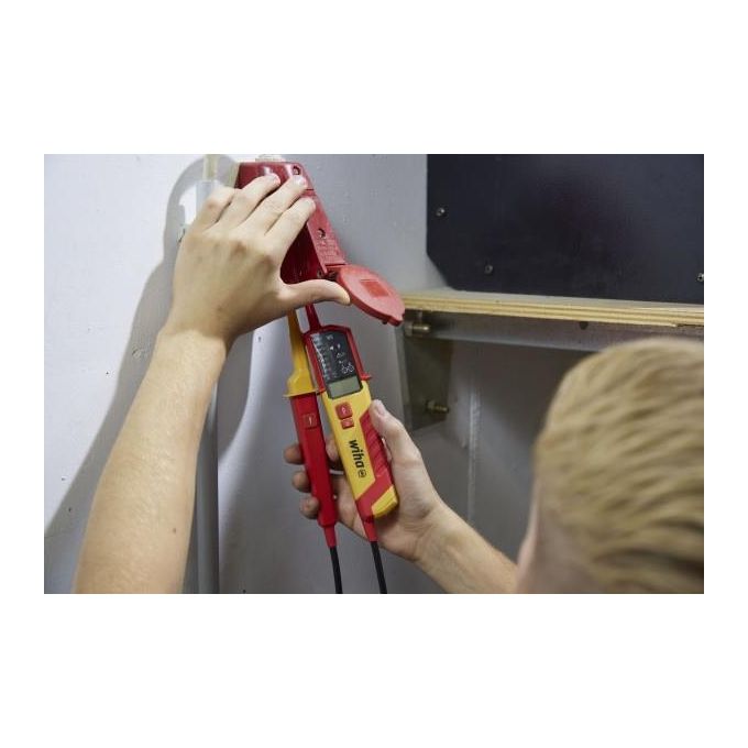 Wiha 45217 Tester di Tensione e Continuita' 0,5 - 1000 V AC CAT IV IP64 con Display LCD e Torcia Integrata colore Rosso Giallo