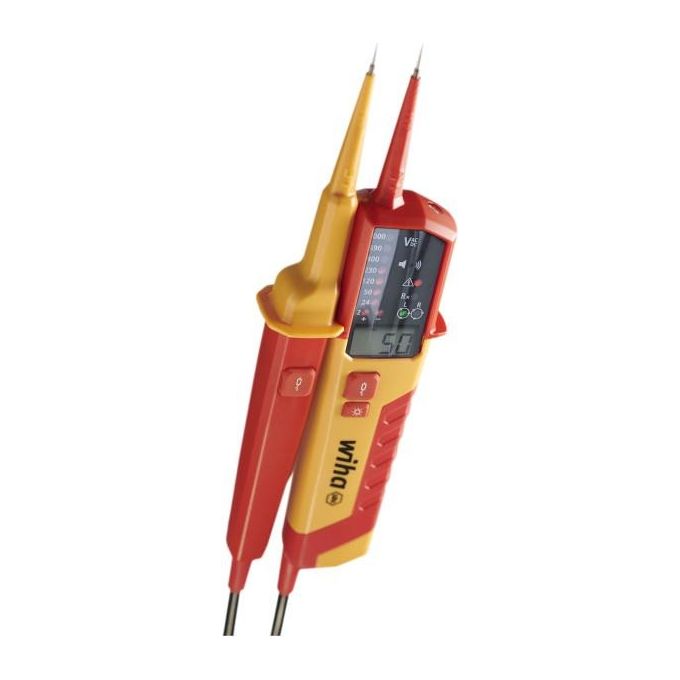 Wiha 45217 Tester di Tensione e Continuita' 0,5 - 1000 V AC CAT IV IP64 con Display LCD e Torcia Integrata colore Rosso Giallo