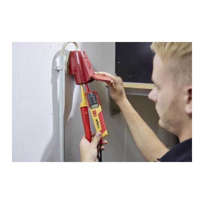 Wiha 45217 Tester di Tensione e Continuita' 0,5 - 1000 V AC CAT IV IP64 con Display LCD e Torcia Integrata colore Rosso Giallo