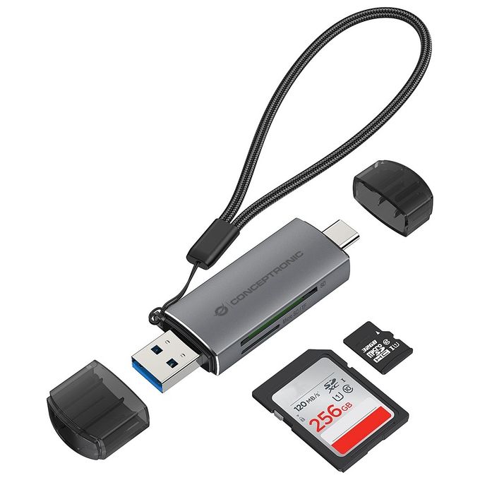 Conceptronic BIAN05G Lettore di Schede USB 3.2 Gen 1 Type-A-Type-C Grigio