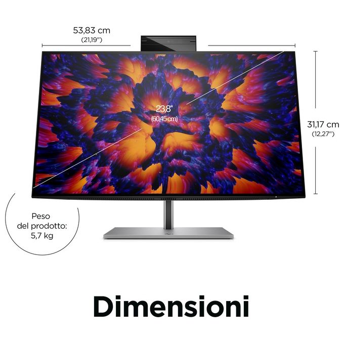 HP 4Q8N9AA Z24m G3 Monitor PC 23.8'' QHD IPS 2560x1440 Webcam 5MP USB-C 100W Hub USB colore Argento