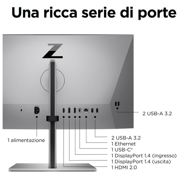 HP 4Q8N9AA Z24m G3 Monitor PC 23.8'' QHD IPS 2560x1440 Webcam 5MP USB-C 100W Hub USB colore Argento