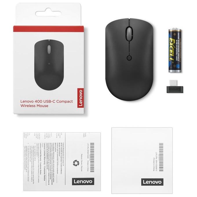 Lenovo GY51D20865 ThinkPad Mouse Wireless Compatto Ambidestro Ottico USB-C 2400 DPI 4 Tasti Autonomia 18 Mesi colore Nero