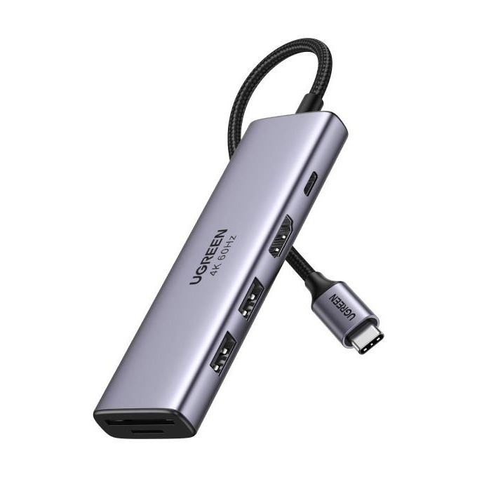 Ugreen 60384 6-in-1 USB-C Hub HDMI 4K@60Hz 2x USB 3.2 Gen1 SD TF Card Reader PD 100W colore Argento