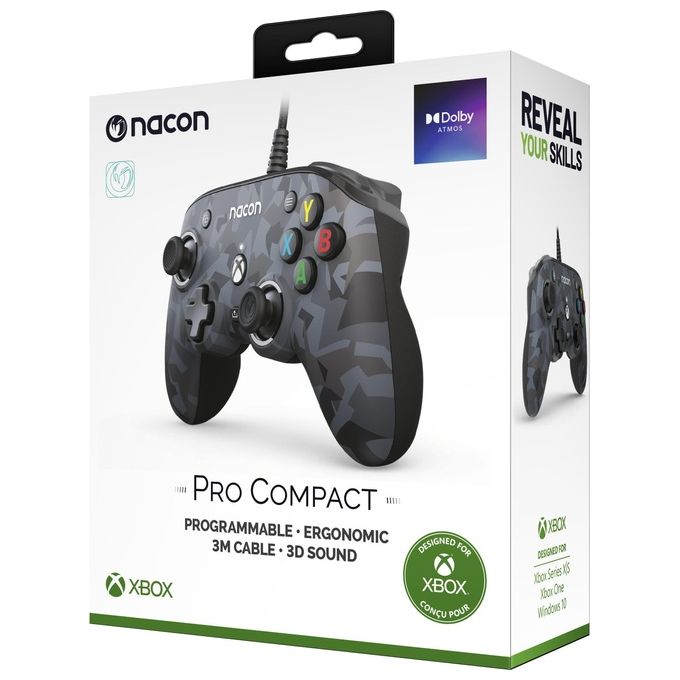 NACON XBXPROCOMPACTURBAN Pro Compact Controller Xbox Serie X Cablato Programmabile con Jack 3.5 mm e Supporto Dolby Atmos colore Grigio Camo
