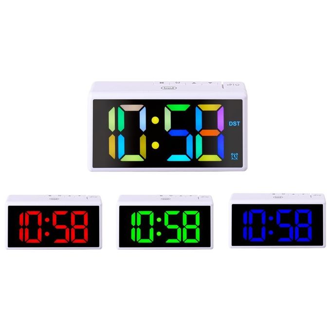 Trevi EC 886 Sveglia Digitale Display LED Multicolore Snooze Dimmer Porta USB colore Bianco