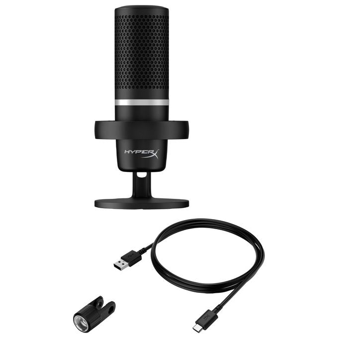 HyperX 4P5E2AA DuoCast Microfono USB Condensatore 24 bit 96 kHz RGB Cardioide Omnidirezionale con Filtro Pop e ShockMount colore Nero