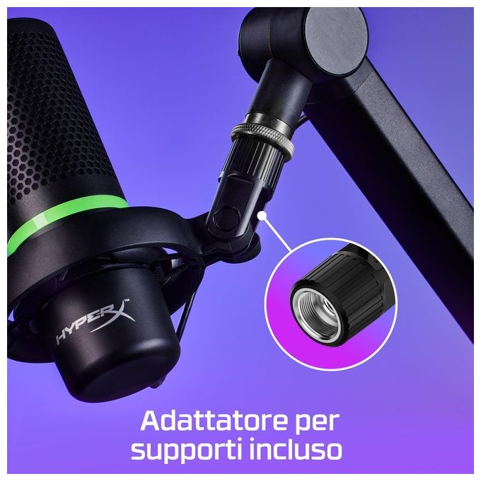 HyperX 4P5E2AA DuoCast Microfono USB Condensatore 24 bit 96 kHz RGB Cardioide Omnidirezionale con Filtro Pop e ShockMount colore Nero