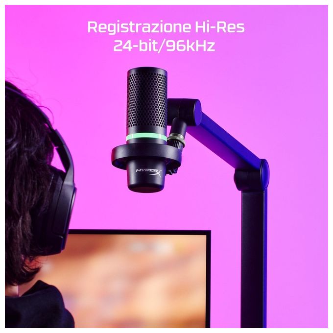 HyperX 4P5E2AA DuoCast Microfono USB Condensatore 24 bit 96 kHz RGB Cardioide Omnidirezionale con Filtro Pop e ShockMount colore Nero