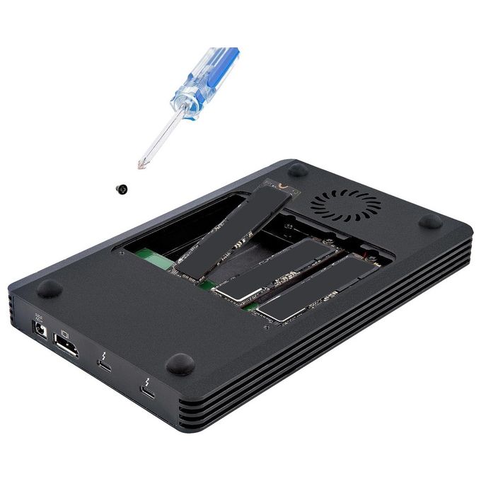 StarTech.com M2E4BTB3 Contenitore Esterno SSD 4x M.2 NVMe Thunderbolt 3 40 Gbit-s DisplayPort Integrata Ventola Attiva Alimentatore Incluso colore Nero