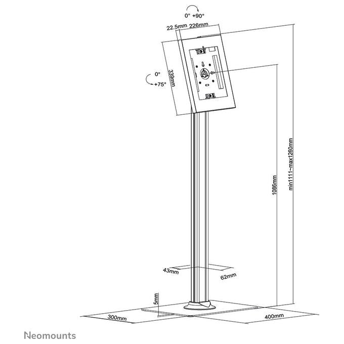 Neomounts FL15-650WH1 Supporto da Pavimento per Tablet 9,7-11 Pollici con Rotazione 90° Inclinazione Regolabile e Blocco Antifurto colore Bianco