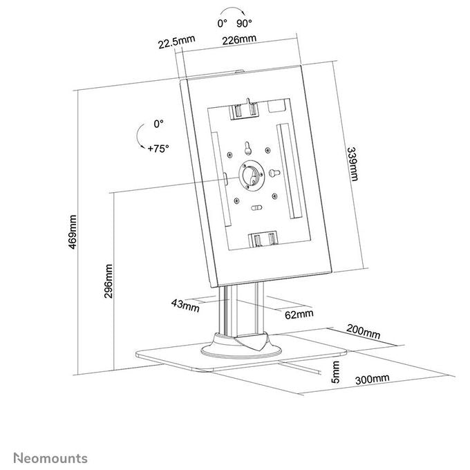 Neomounts 8717371449315 DS15-650WH1 Supporto da Scrivania Antifurto per Tablet 9.7-11 Pollici Rotazione 90° Inclinazione Regolabile Blocco a Spinta Gestione Cavi Integrata colore Bianco
