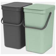 Brabantia 214448 Sort and Go Pattumiera ad incasso 2 x 12 L con maniglie colore Verde Giada e Grigio Scuro
