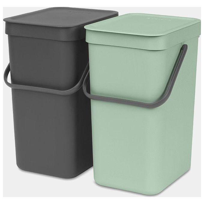 Brabantia 214448 Sort and Go Pattumiera ad incasso 2 x 12 L con maniglie colore Verde Giada e Grigio Scuro
