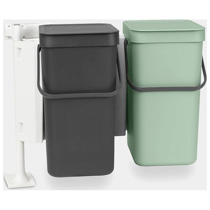 Brabantia 214448 Sort and Go Pattumiera ad incasso 2 x 12 L con maniglie colore Verde Giada e Grigio Scuro