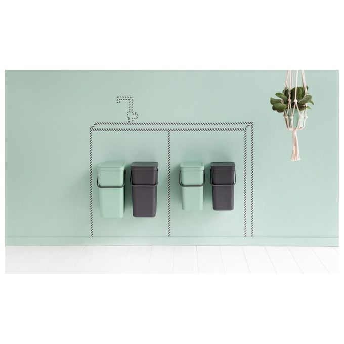 Brabantia Sort e Go Contenitore per Rifiuti 2x16 Litri Grigio Scuro e Verde Giada