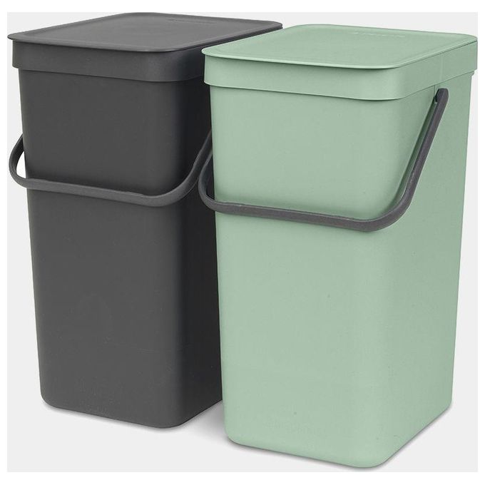 Brabantia Sort e Go Contenitore per Rifiuti 2x16 Litri Grigio Scuro e Verde Giada