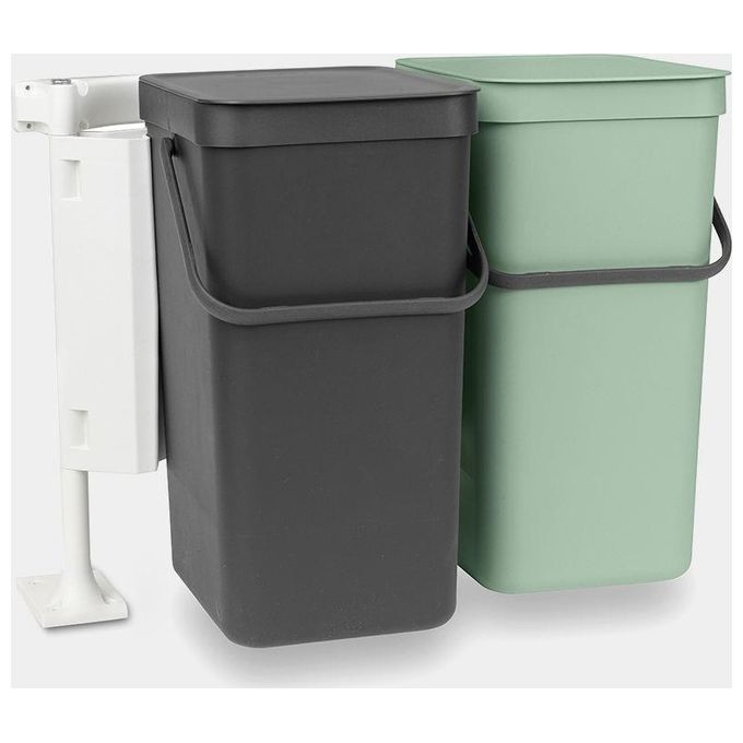 Brabantia Sort e Go Contenitore per Rifiuti 2x16 Litri Grigio Scuro e Verde Giada