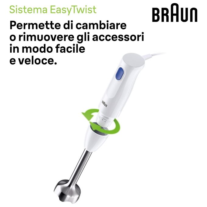 Braun MQ10.201M MultiQuick 1 Frullatore ad Immersione 450W asta acciaio inox tritatutto 350 ml bicchiere 600 ml colore Bianco