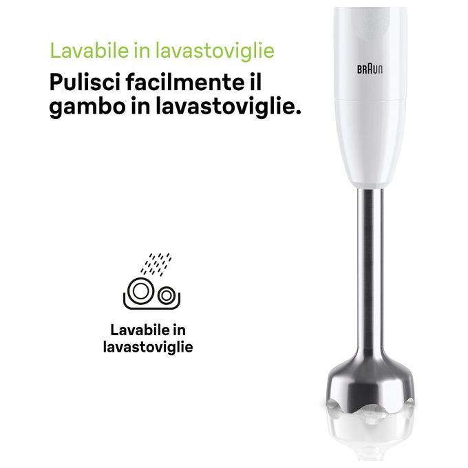 Braun MQ10.201M MultiQuick 1 Frullatore ad Immersione 450W asta acciaio inox tritatutto 350 ml bicchiere 600 ml colore Bianco