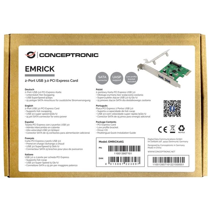 Conceptronic EMRICK06G Scheda di Interfaccia e Adattatore Interno Usb 3.2 Gen 1