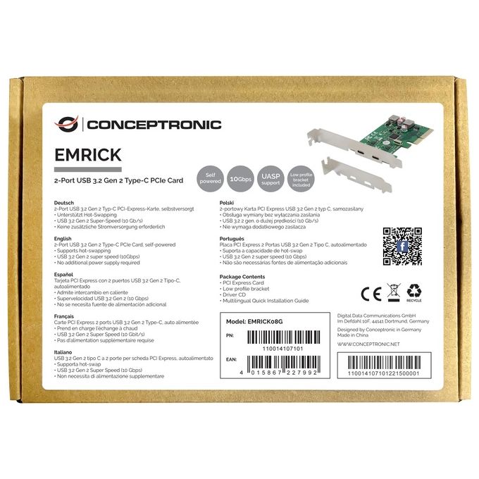 Conceptronic EMRICK08G Scheda di Interfaccia e Adattatore Interno Usb 3.2 Gen 2