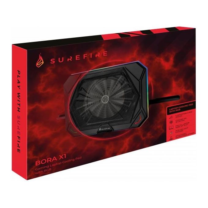 SureFire 48844 Bora X1 Supporto di Raffreddamento per Laptop Ventola RGB 20 cm Regolabile 750 rpm 5 V 1100 mA 48 dB colore Nero