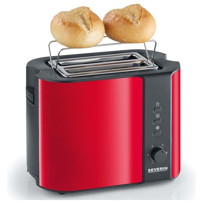 Severin AT2217 Tostapane Automatico 2 Fette Acciaio Inox 800 W con Funzione Scongelamento e Riscaldamento colore Rosso (Metallico) Nero