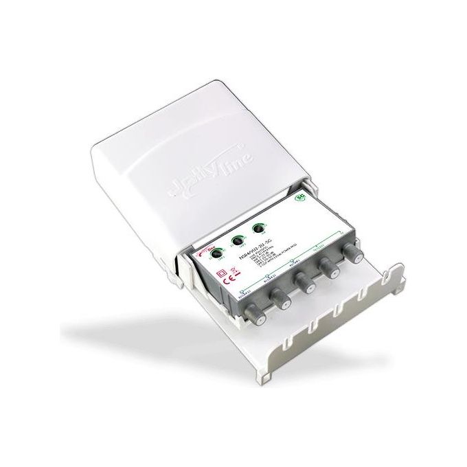 G.B.S. Elettronica NSR4VU2-2OUT 5G Amplificatore da Palo TV 4 Transistor VHF UHF 32 dB Filtro 5G 2 Uscite 12 V colore Grigio Bianco