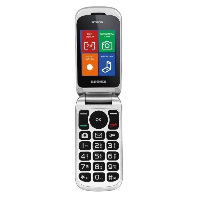Brondi 10278082 Stone+ Cellulare Dual Sim Flip Attivo Display 2.4'' Fotocamera 1.3 MP Batteria 800 mAh colore Rosso