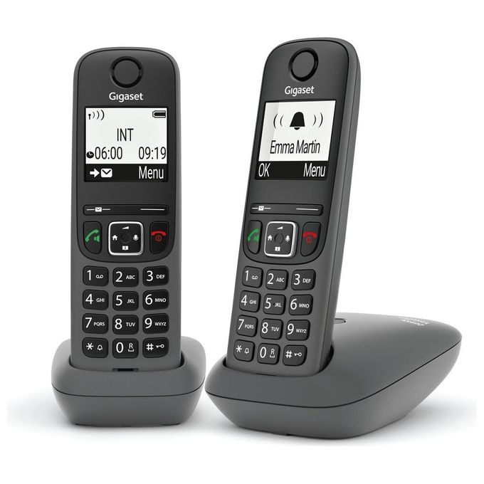 Gigaset AS490 DUO Telefono Cordless DECT 2 Cornette Display 2'' Vivavoce Rubrica 100 Voci colore Nero