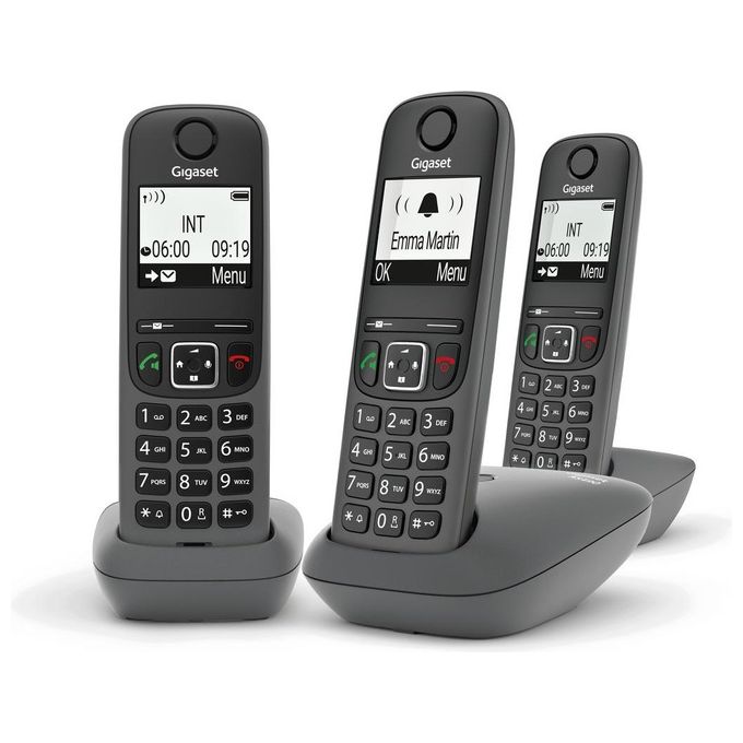 Gigaset AS490 TRIO Telefono Cordless DECT Analogico Vivavoce Display 2'' Rubrica 100 Voci 3 Cornette colore Nero