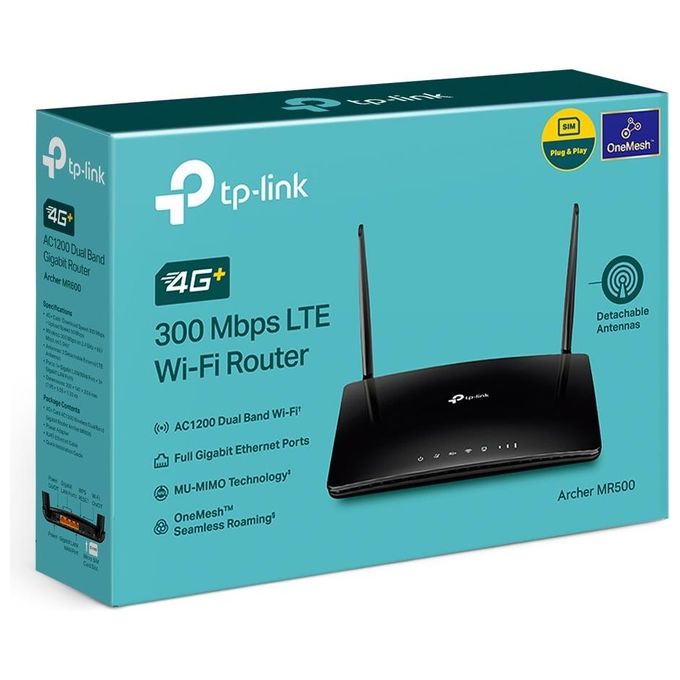 TP-Link ARCHER MR500 Router 4G+ Cat6 300 Mbps Wi-Fi Dual Band AC1200 MU-MIMO Porte Gigabit colore Nero